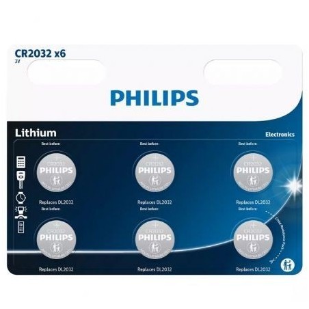 Pack de 6 Pilas de Botón Philips CR2032 CR2032P6/01BPHILIPS