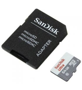 Cartão de memória microSD XC SanDisk Ultra 64GB com adaptador SDSQUNR-064G-GN3MASANDISK