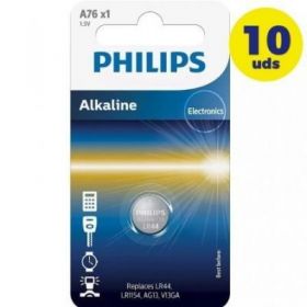 Pack de 10 Pilas de Botón Philips LR44 A76/01B 10UPHILIPS